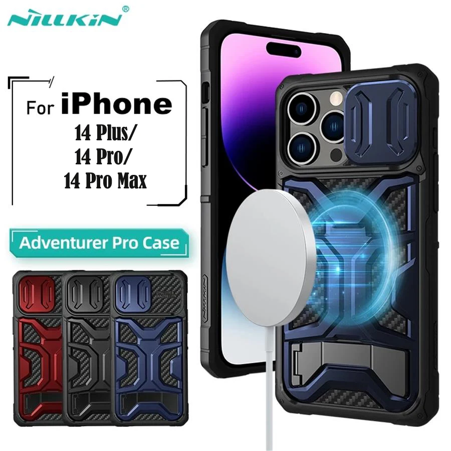 

Магнитный чехол NILLKIN Adventurer для айфон iPhone 14 Pro Max, чехол для камеры MagSafe Slide для iPhone 14 Pro Plus со скрытым держателем