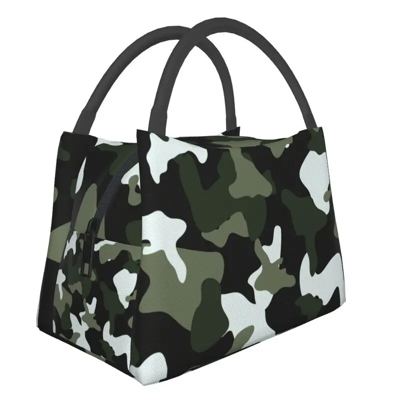 

Green White Army Camo Insulated Lunch Bag for Women Resuable Military Camouflage Cooler Thermal Lunch Box Office Picnic Travel
