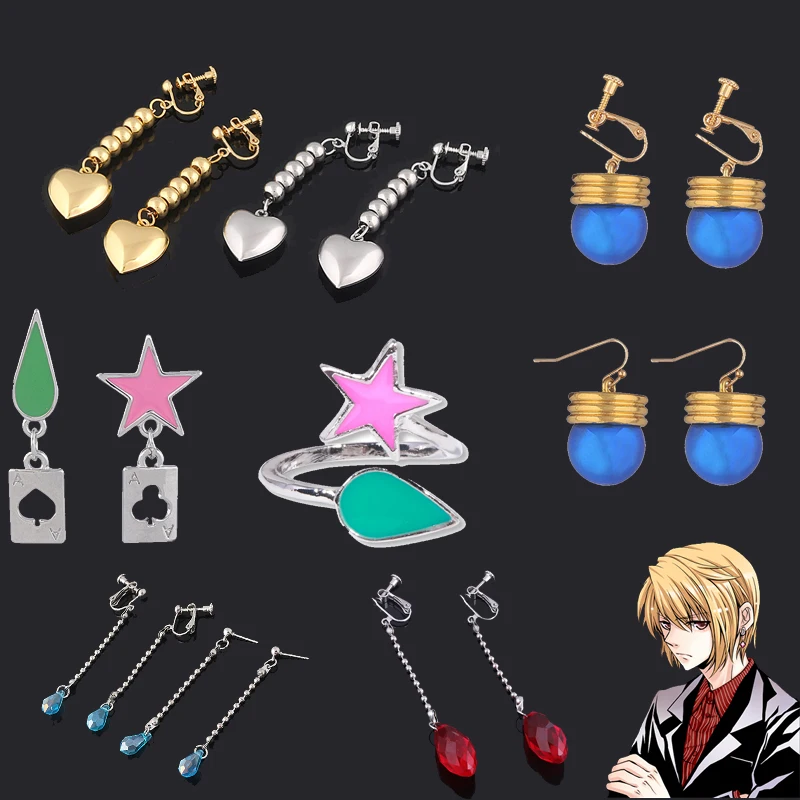 

Anime HUNTER X HUNTER Hisoka Earrings Star Teardrop Poker Heart Pendant Earrings Women Men Cosplay Props Jewelry Accessories