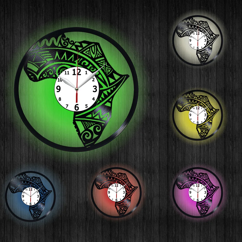 Африканские часы с виниловой пластиной Настенный декор картой Африки