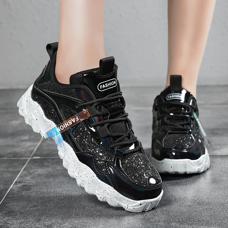 Shiny Shoes for Women Original Female Vulcanized Shoe Conspicuous Fashion Luxury Platform Shoe Comfortable Casual Sneakers 36-41