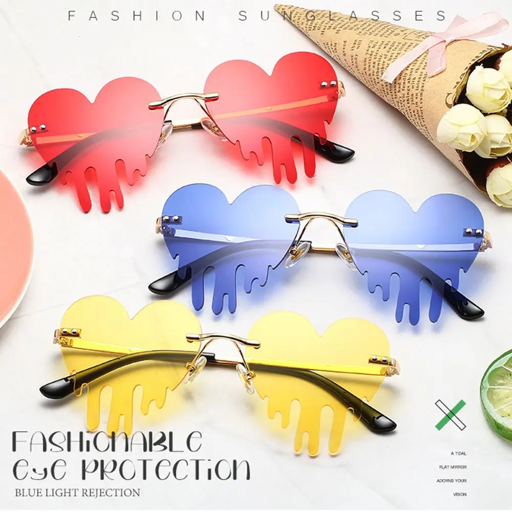 

Creative Steampunk Fashion Heart Unique Sun Glasses Women Tear Shape Rimless Sunglasses