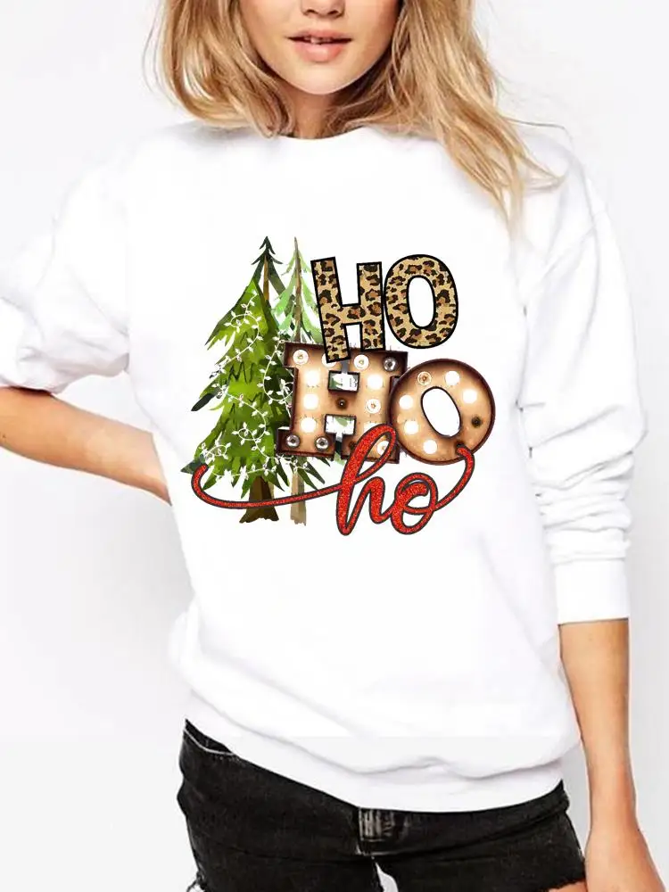 

Women Tree Leopard Letter Trend Graphic Sweatshirts Holiday Merry Christmas Fashion Clothing Casual Female Print Pullovers