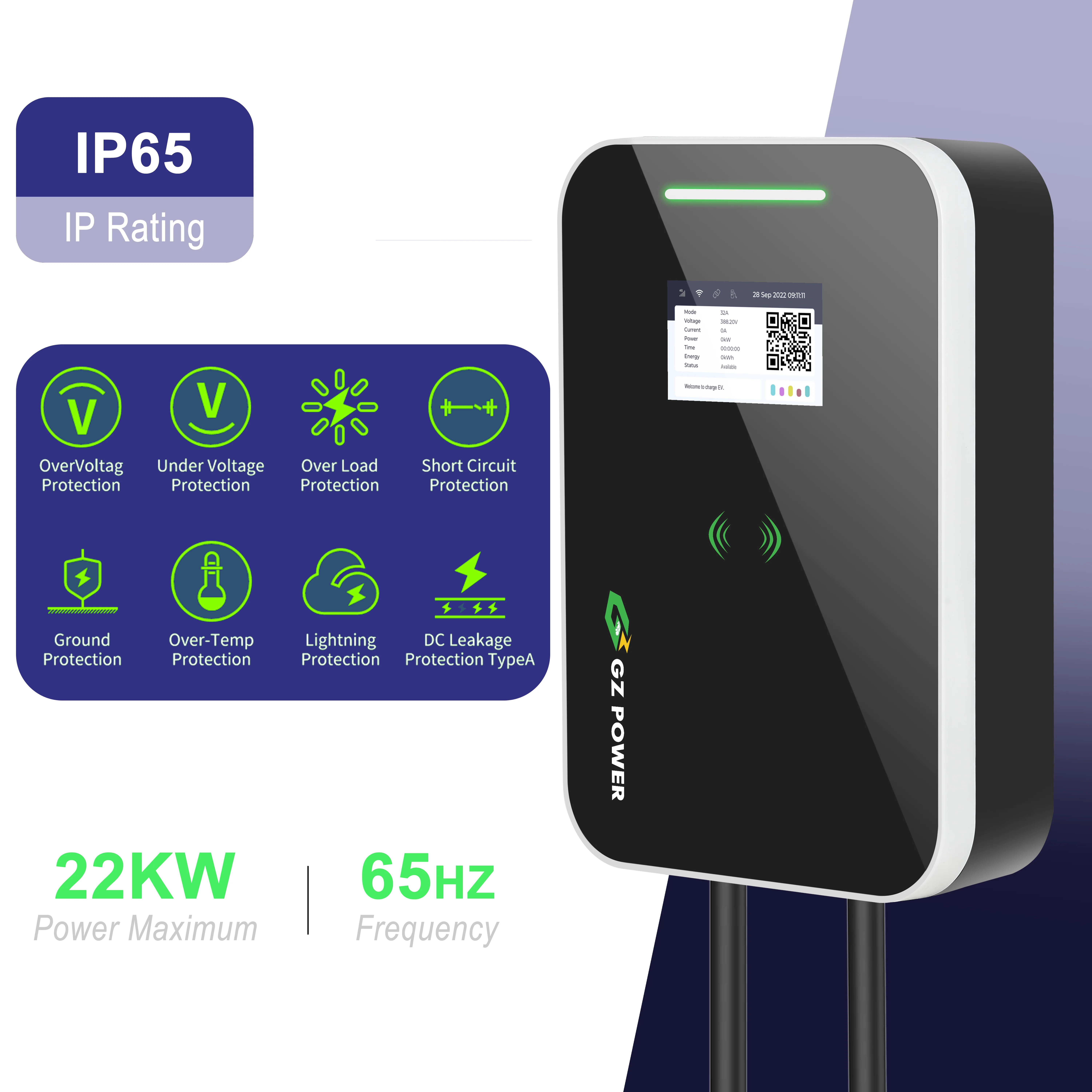 EV зарядная станция 7/11/22 кВт автомобильное зарядное устройство для электромобиля