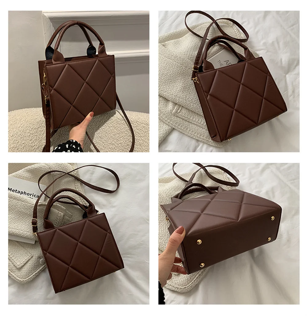 Women Shoulder Bag 2022 Luxury Handbags Trendy Plaid Pu Leather Crossbody Bags Fashion Womens Top Handle Bag Designer Brand Bags