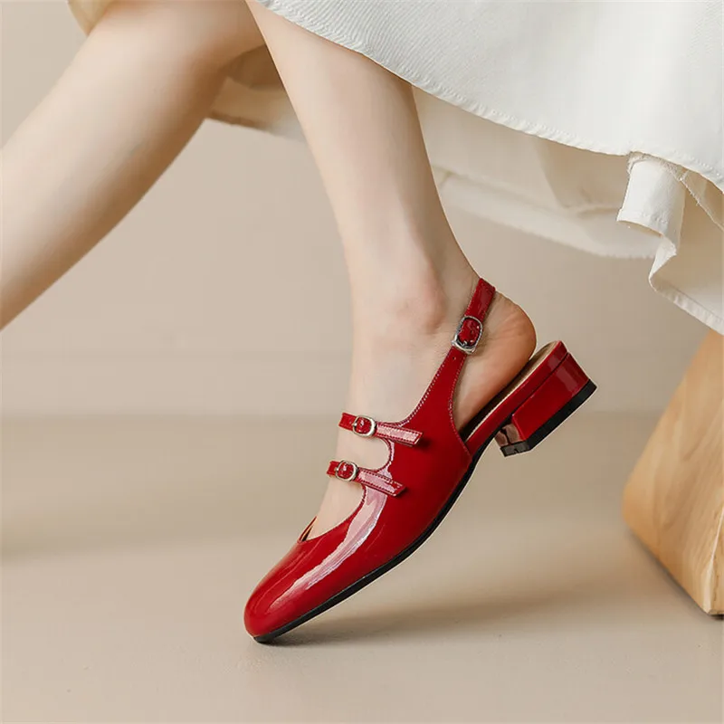 Сандалии женские из спилковой кожи босоножки с круглым носком французская ретро