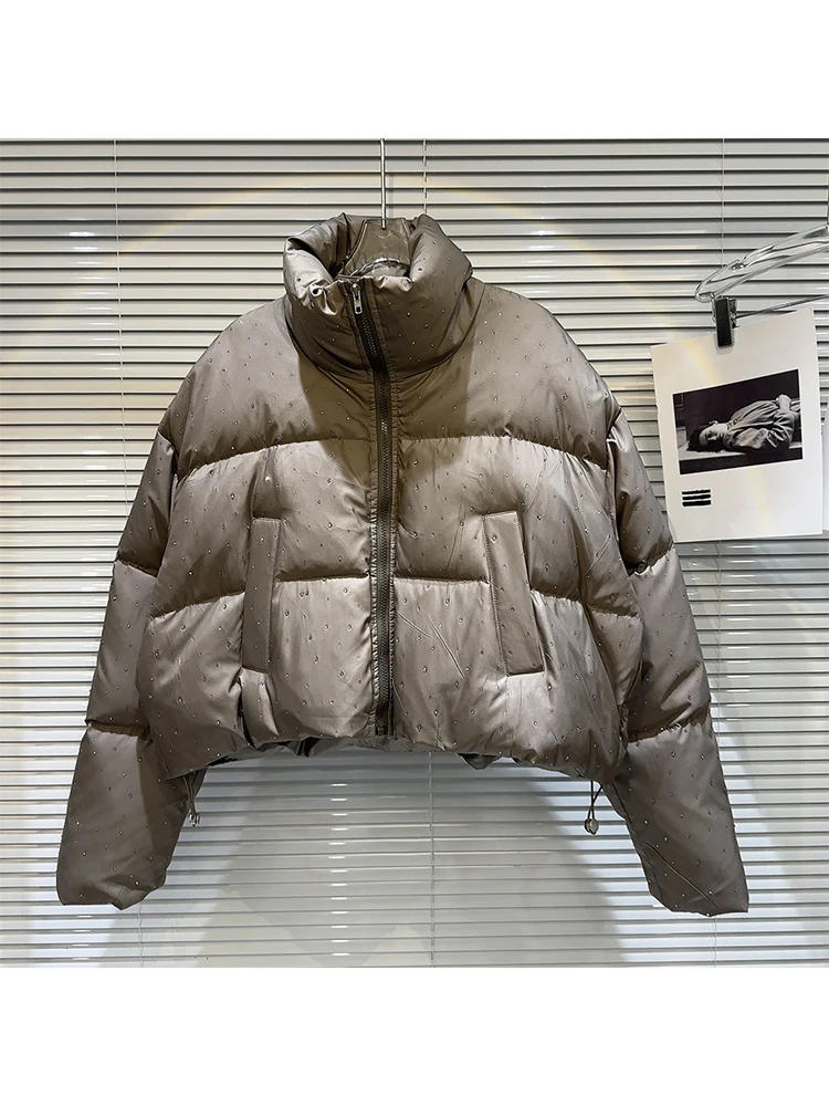 Зимняя женская винтажная стеганая куртка со стоячим воротником Толстая теплая