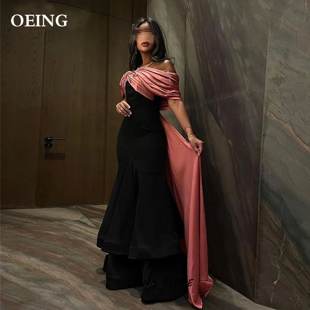 

OEING 2023 Saudi Arabic Women Mermaid Evening Dresses Off the Shoulder Tiered Black Prom Gowns Dubai Women Formal Party Dress