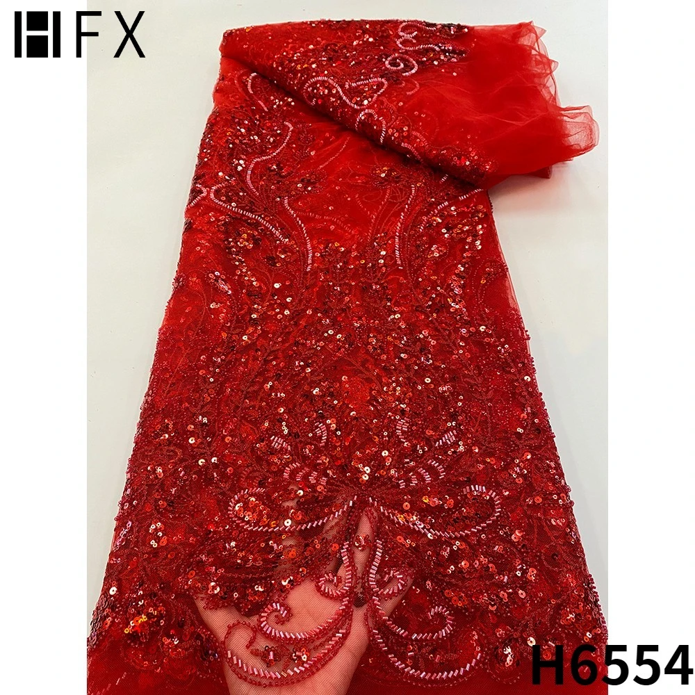 HFX элегантная французская кружевная ткань ручной работы с бисером 2022 синие