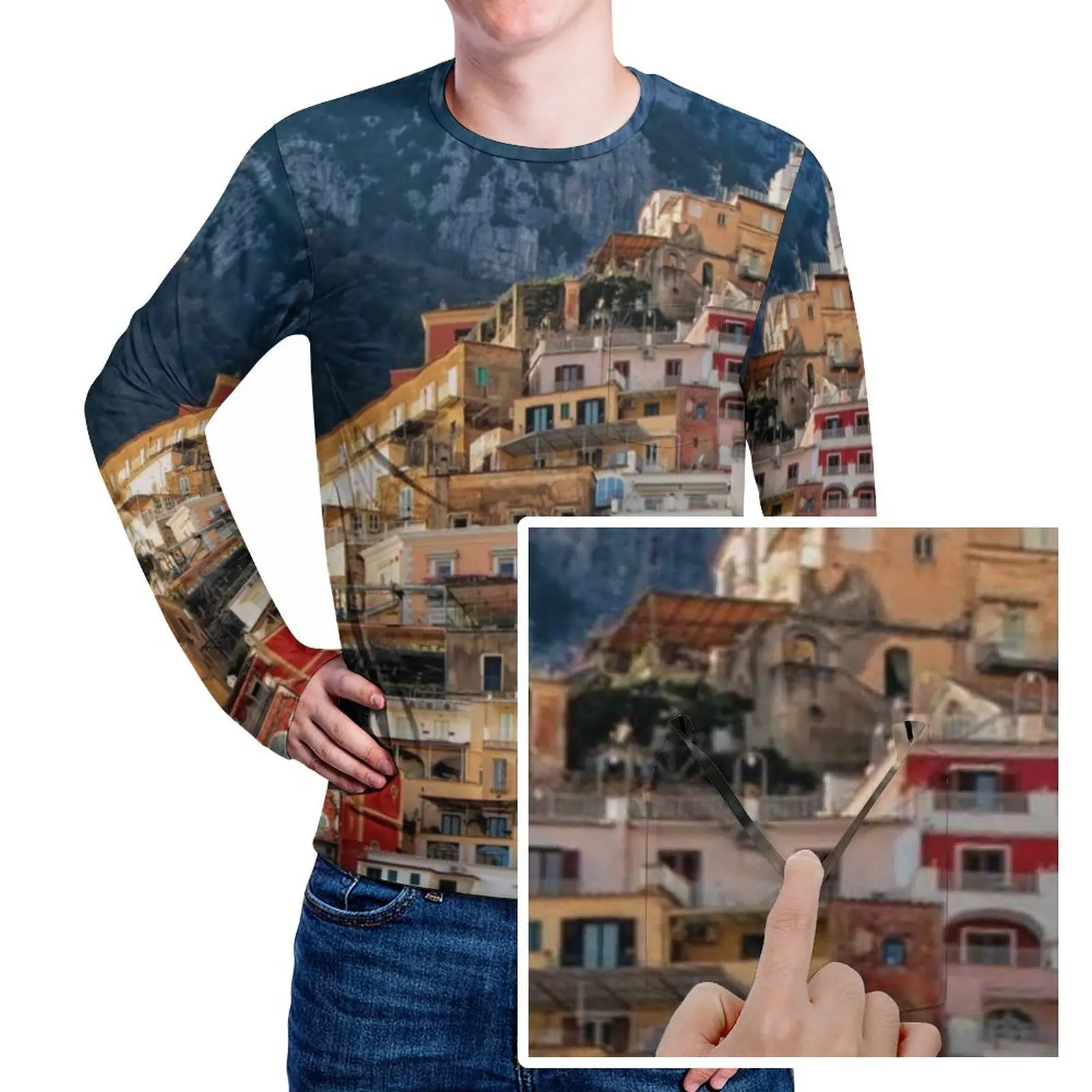 

Футболка с карманом с изображением архитектурных гор