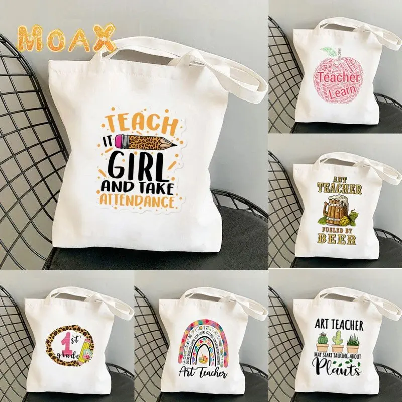 

Сумка на плечо с принтом учителя, Женская многоразовая Сумочка для покупок, портативная холщовая тоут, для девушек, индивидуальный подарок, ...