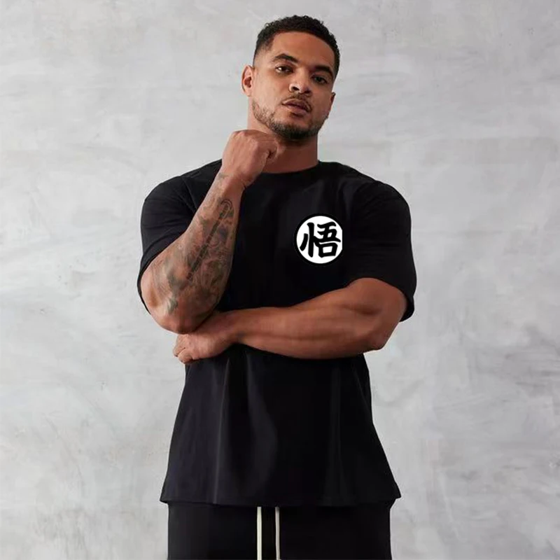 

Mens Cotton T shirt Anime Printed Retro Summer Clothing Fashion Gym Shirts Tops Casual Fitness Japanese Harajuku Sportshirt Tee
