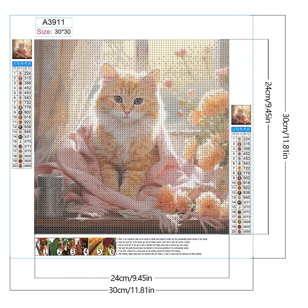 5D DIY Полный круглый дрель Алмазная картина Животное Кошка Комплект украшения