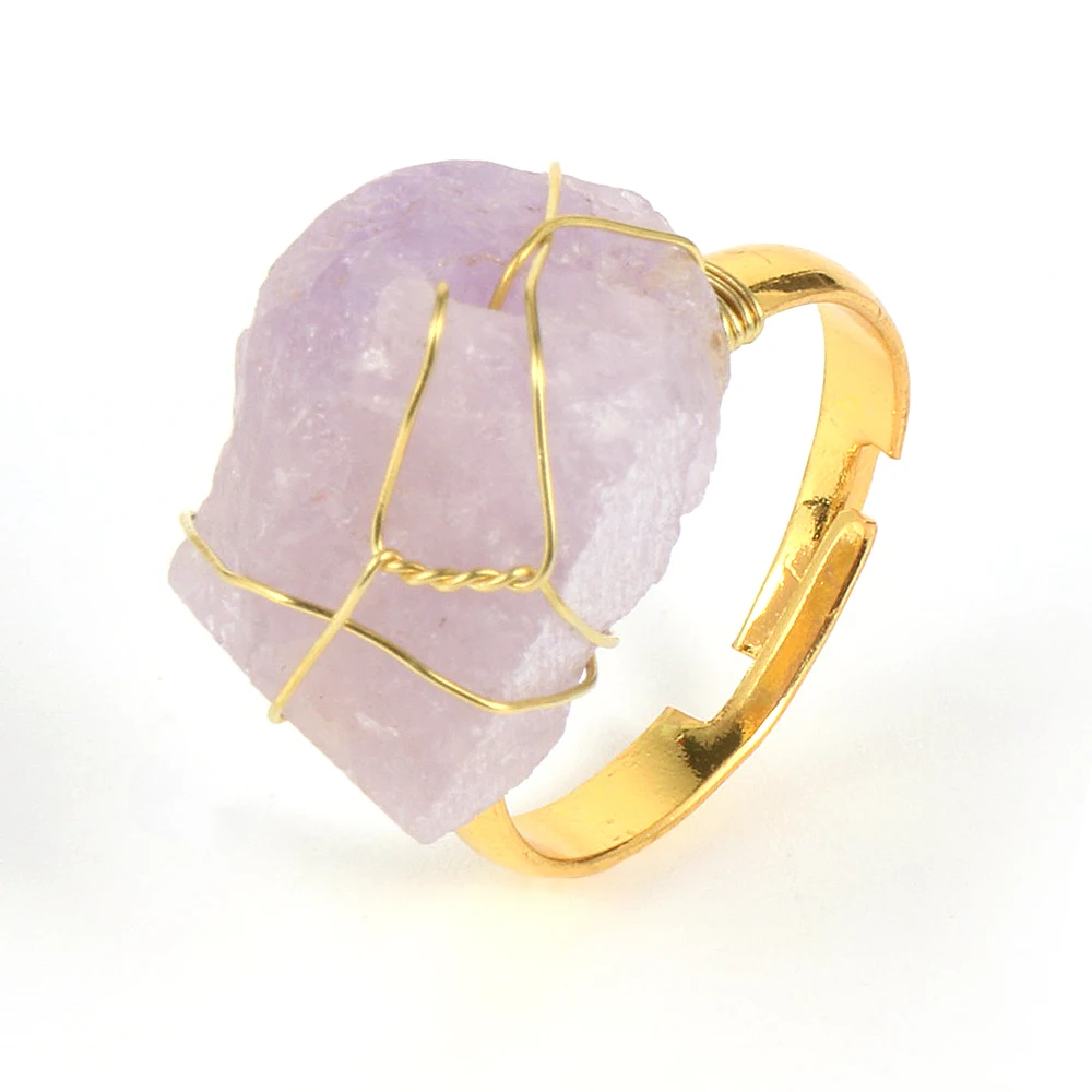 

Original Irregular Natural Stone Men Ring Wire Wrap Crystal Lapis Lazuli Gold Adjustable BOHO Jewelry for Women