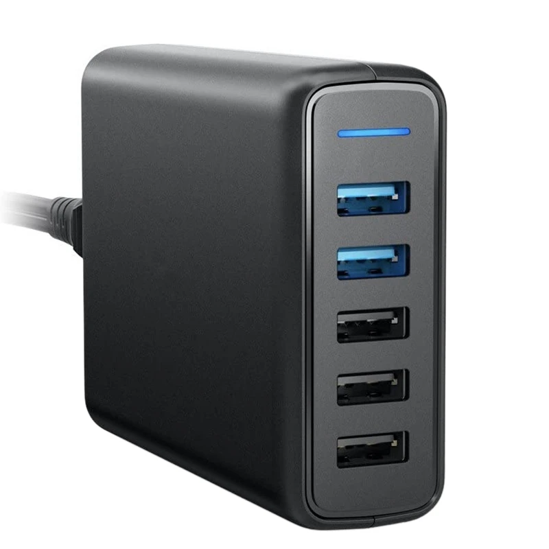 

USB Charger, 5-Port USB Fast Charger, Dual-Ports QC 3.0 USB Charger, Smart Charger For Iphone, Androids,Etc