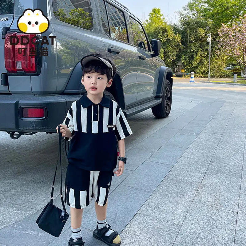 Boys' Summer Short Sleeve Suit 2022 New Baby Boy Clothes Children Handsome Two-Piece Suit