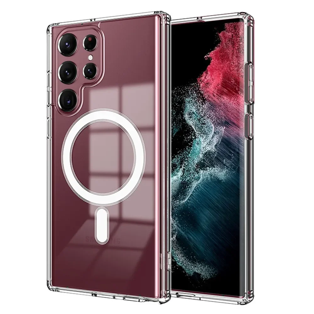 

For Magsafe Magnetic Wireless Charge Transparent Phone Case For Samsung S23 S24 Ultra Note 20 S21 S20 Plus FE A73 A53 A33 Cover