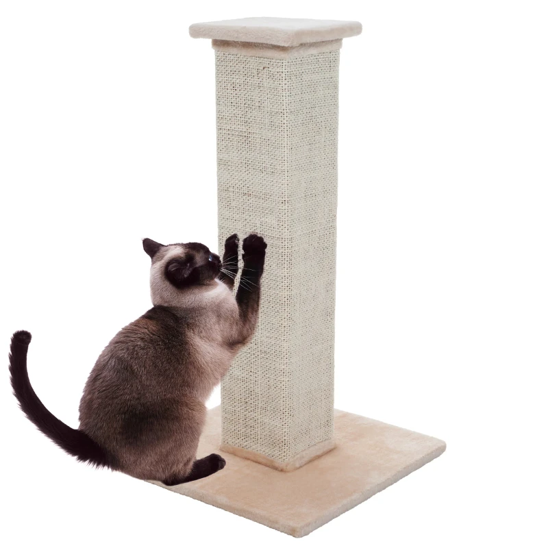 

Scratching Post with Carpeted Base - 27.75-Inch Sisal Burlap Fabric Scratcher - Furniture Scratching Deterrent for Indoor Cats b