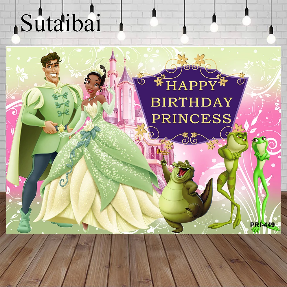 

Disney Princess and The Frog Backdrop Tiana Photography Background Baby Shower Girl Birthday Party Cake Table Banner Decoration