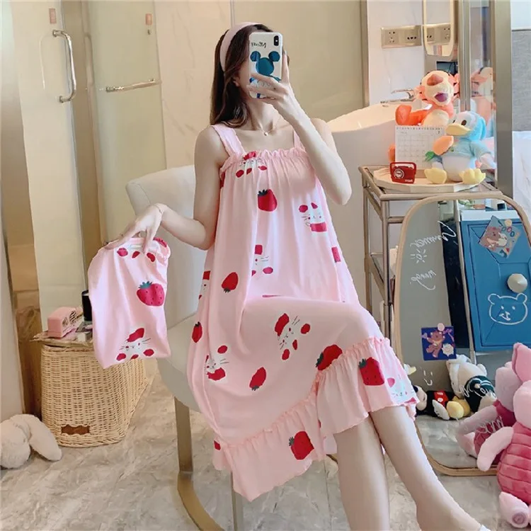 Summer Nightdress Cotton Nighty Sleep Shirt Plus Size Pijamas Pyjama Cute Cartoon Sleepwear For Women Nightgowns Dressing Gown