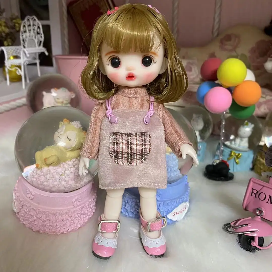 

16cm Fashion Mini Wig BJD Doll Movable Joint Girl Dolls 3D Big Eyes Beautiful Cute DIY Toy Doll with Clothes Dress Up Doll