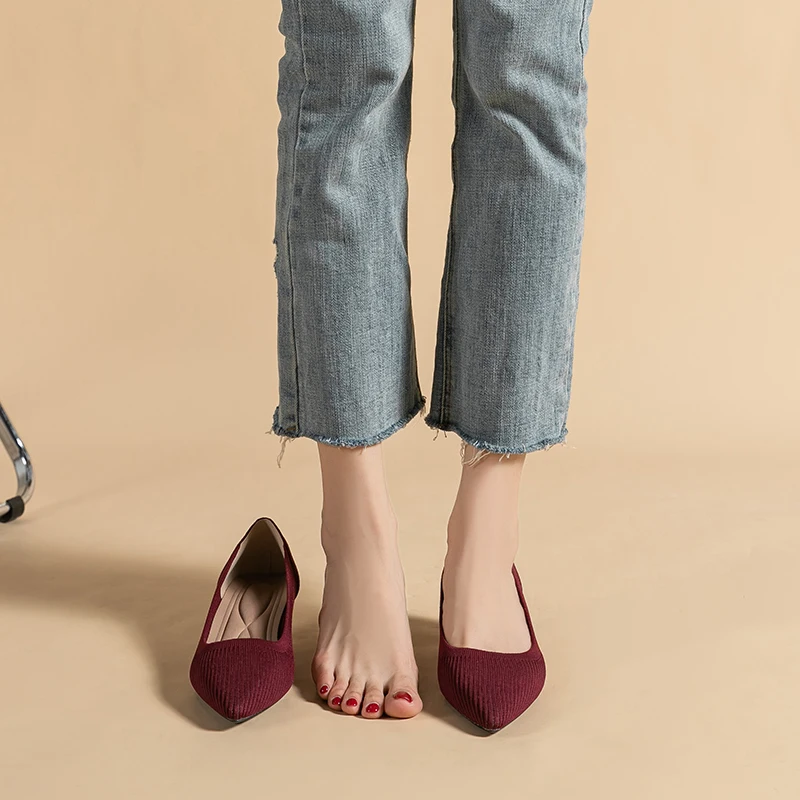 DIMANYU Women's Shoes 2023 New Large Size 41 42 43 Knitted Pointed Toe Women's Dress Shoes Mid heel Woven Ladies Shoes