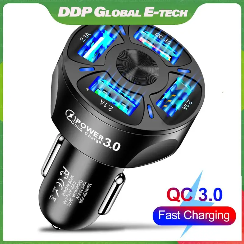 

3a Qc3.0 Portable Car Phone Charger Universal Car Charger 4 Port Usb Car Cigarette Lighter For Iphone 12 Max Samsung