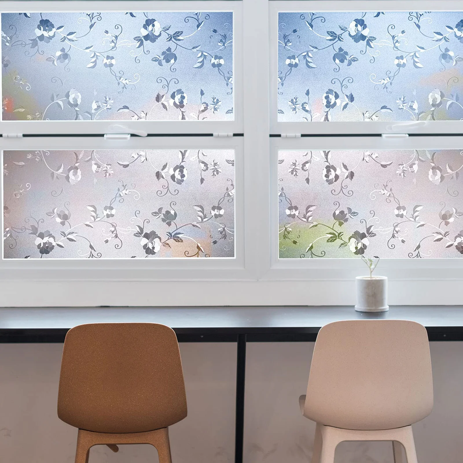 

Adhesive Peony Window Sticker Delicate Anti-peeping Window Sticker for Home