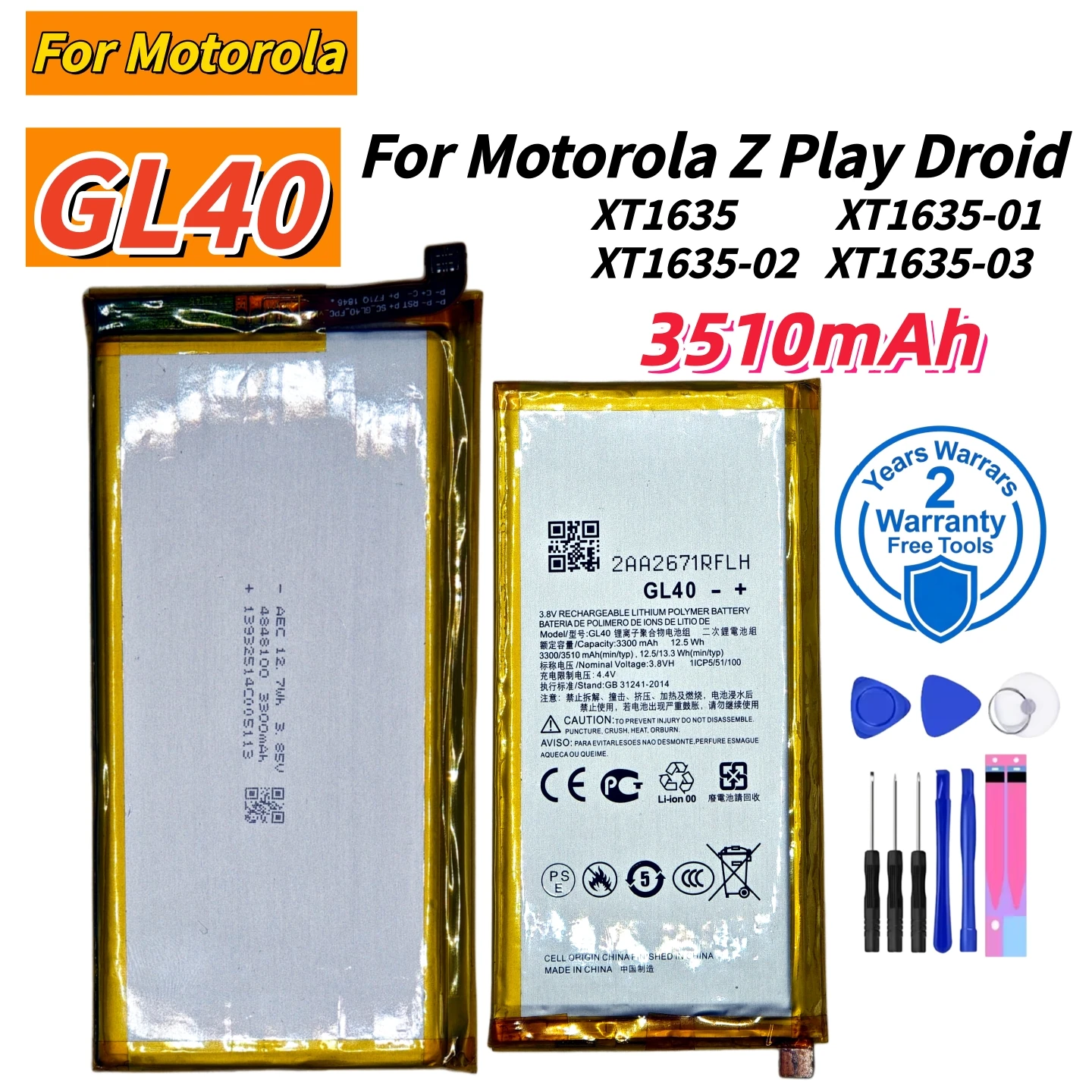Фото Совершенно новая батарея GL40 3510 мАч для Motorola Z Play Droid XT1635 XT1635-01 XT1635-02 XT1635-03, батареи для мобильных телефонов + инструменты №1