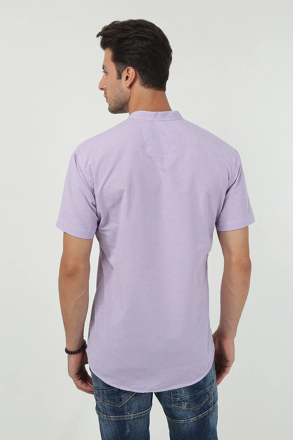 Therapy Men Male Crew Neck Half Patlı Plaid Short-Sleeve Slim Fit Shirt 21Y-4300602-01 Purple