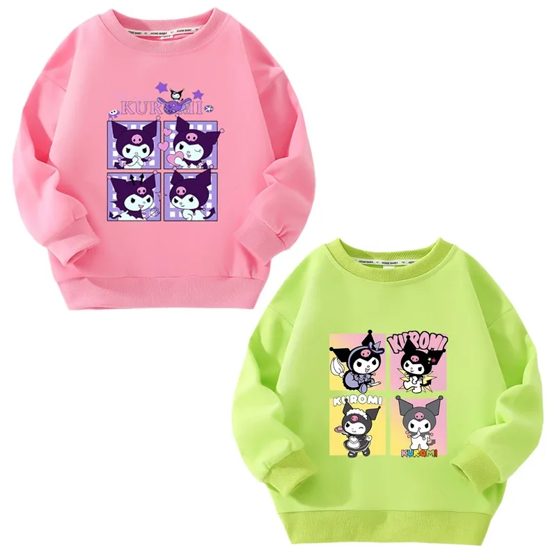 

Sanrios Cute Cartoon Boys Girls Fashion Casual Pullover Sweater Kawaii Kuromi Round Neck Long Sleeves Hoodies Children Clothing