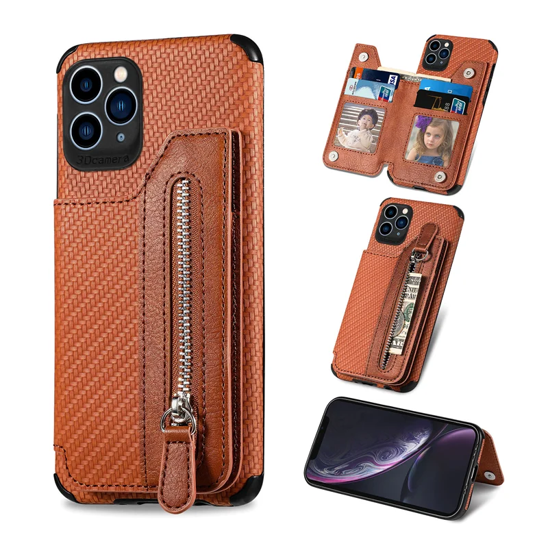 

Deluxe carbon fiber cover For OPPO A96 92 77 57 53 33 32 17 16 15 12 K10X Find X5 5G zipper holder cell phone bag