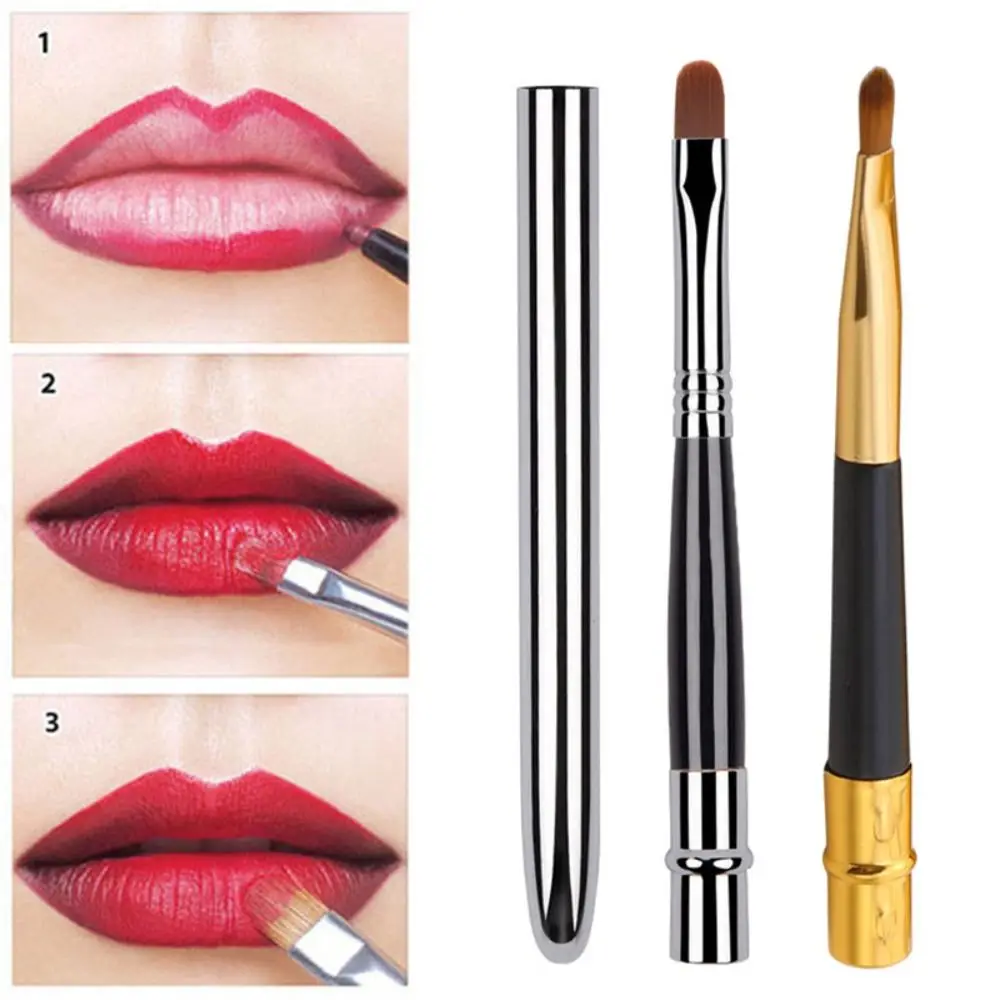

Portable Lips Makeup Brush Pen Metal Handle Lipstick Concealer Brush Beauty Tools With Protect Cap