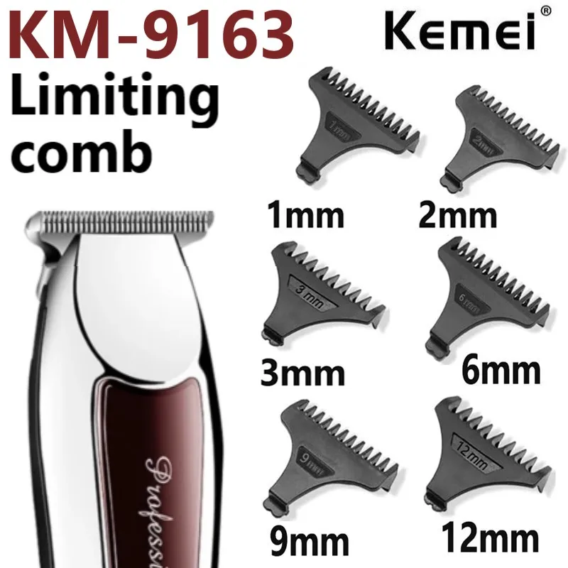 6Pcs/Set Kemei Original KM-9163 Hair Clipper Limit Comb Guide Attachment Size Barber Replacement 1/2/3/6/9/12mm