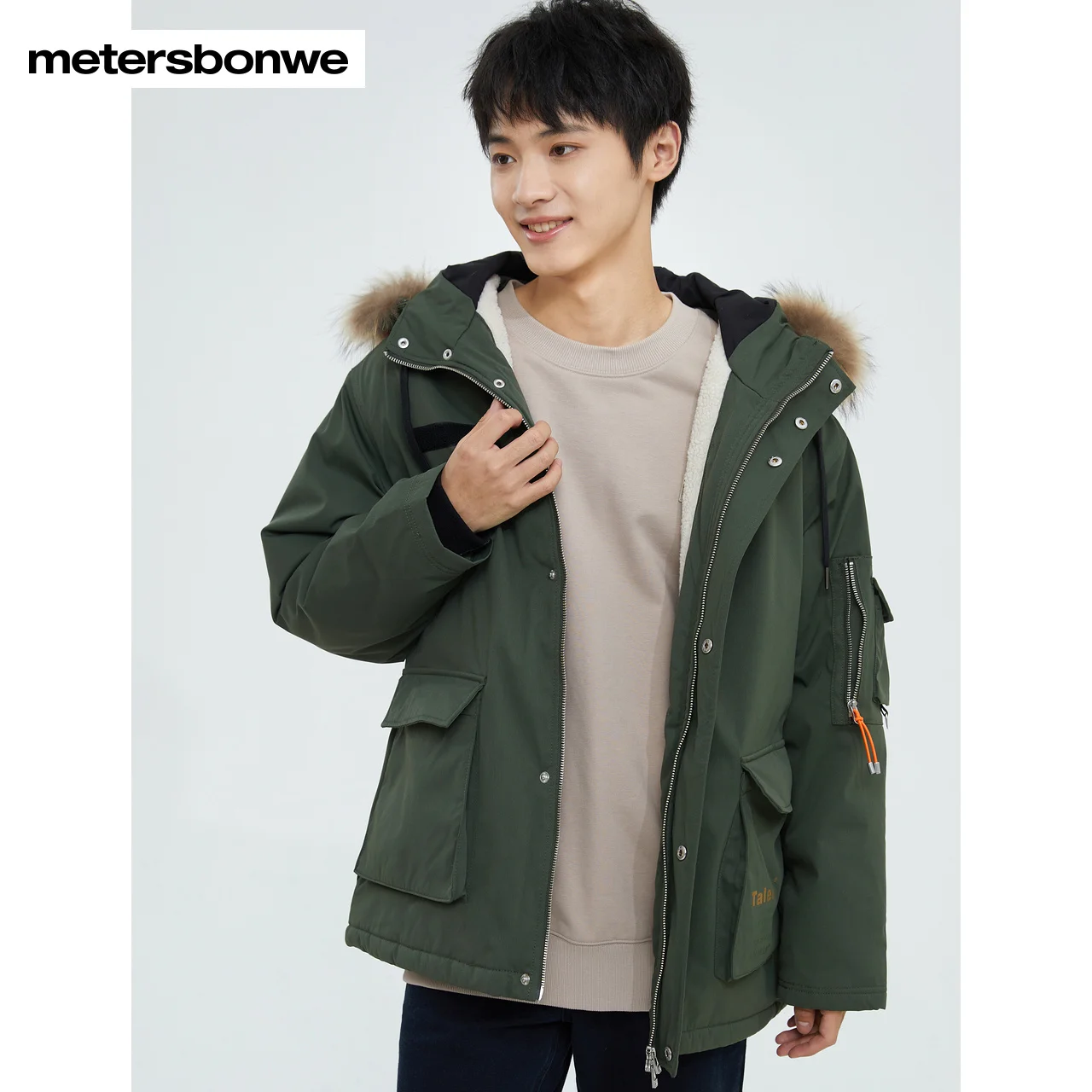 Metersbonwe Men Windproof Fabric Wadded Clothes Hooded Male Thick Sherpa Warm Wear Casual Loose Winter Cotton-Padded Coats