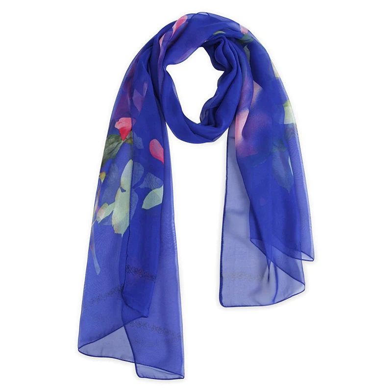 Сапфировый шарф с цветком женский элегантный шифоновый шарф-бандана из жоржета