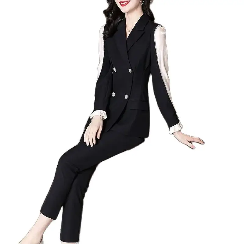 

Women Pants 2-Piece Set 2022 Female Spring Summer Suit Lady Blazer Tops+ Pants Two-Piece Suit Profession Suit 4XL