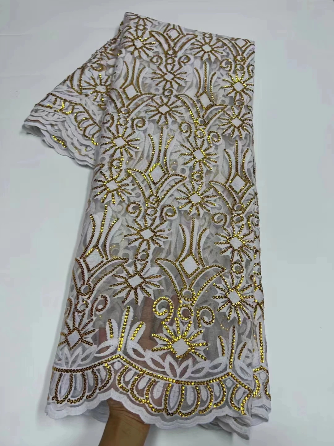 

African Lace Fabric 2022 High Quality French Mesh Lace Fabric Sequins Nigerian Lace Fabrics For Wedding DPY1-17