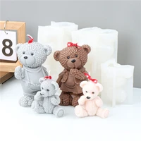teddy bear family candle silicone mold for handmade chocolate decoration gypsum aromatherapy soap resin candle silicone mould