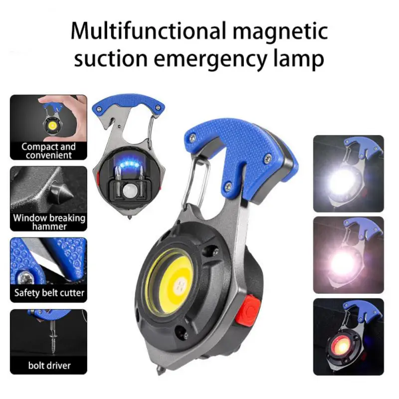 

Charge Key Chain Lamp Multi-function 7 Modes Night Light Key Chain Portable Mini Window Breaking Hammer Opener Camping Tools