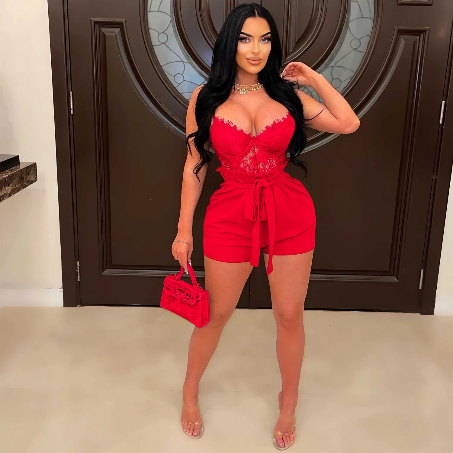 

Женские сексуальные комбинезоны Zoctuo, новинка 2023, однотонные кружевные сетчатые Лоскутные короткие брюки на бретелях, клубная одежда