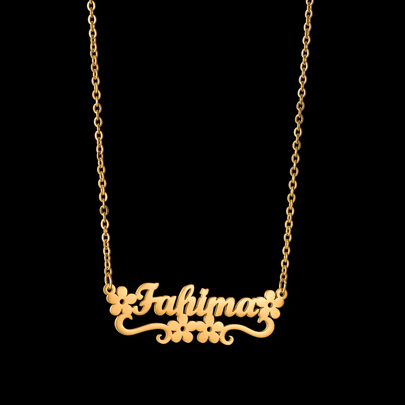 

Customized Name Necklace Charm Stainless Steel Link Choker Necklaces Gold Flower Nameplate Christmas Gift for Women Jewelry