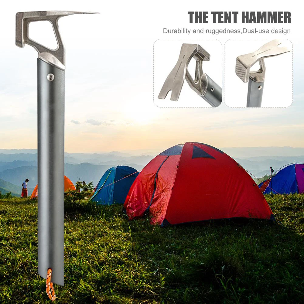 

Hot Sale Tent Hammer Lightweight Aluminum Handle Stainless Steel Hammer Outdoor Mountaineering Camping Tent Nail Puller Hammer