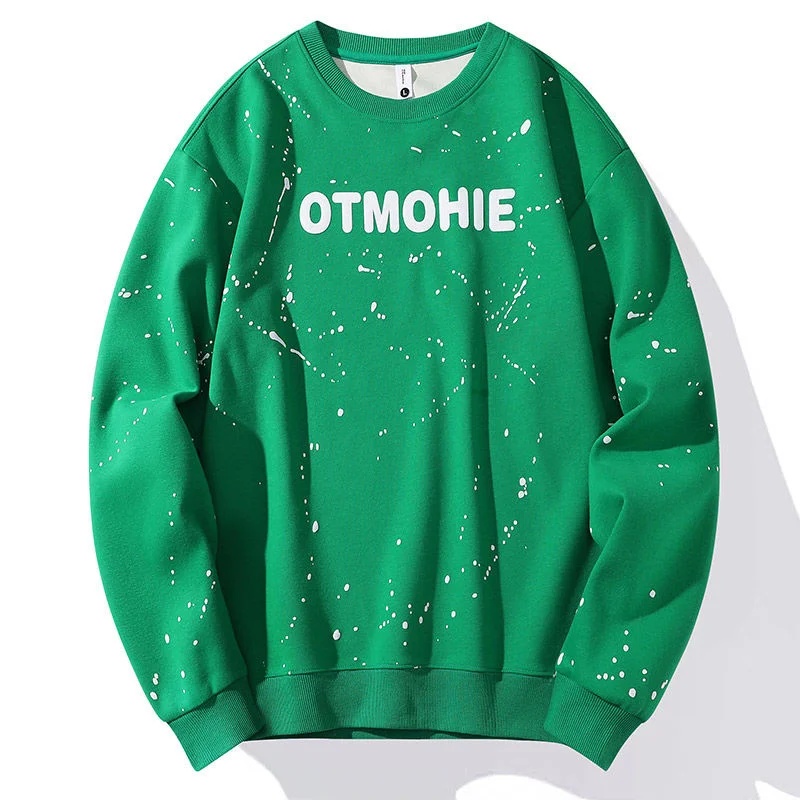 

Printed Letters Men's Sweatshirts Casual O-neck Long Sleeve Loose Top Sports Fashion All-match Men Clothes Trend Ink Splash Coat