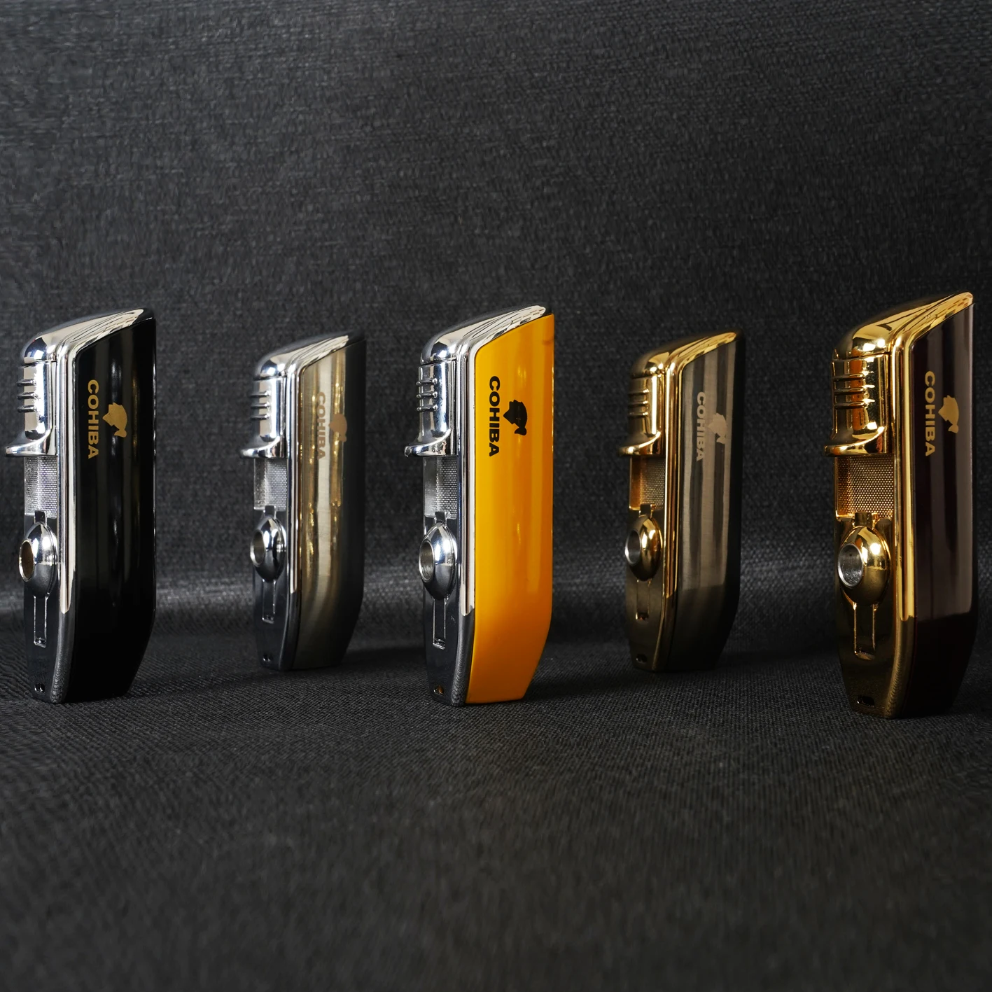 

COHIBA Cigar Metal Windproof Lighter 3 Jet Blue Flame Gas Torch Butane Lighter Knife Sharp Cigar Accessories Belt And Gift Box