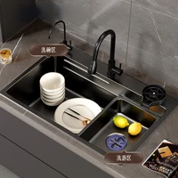 nano 304 stainless steel sink black kitchen sink large single slot household washbasin multifunction with cup washer sink