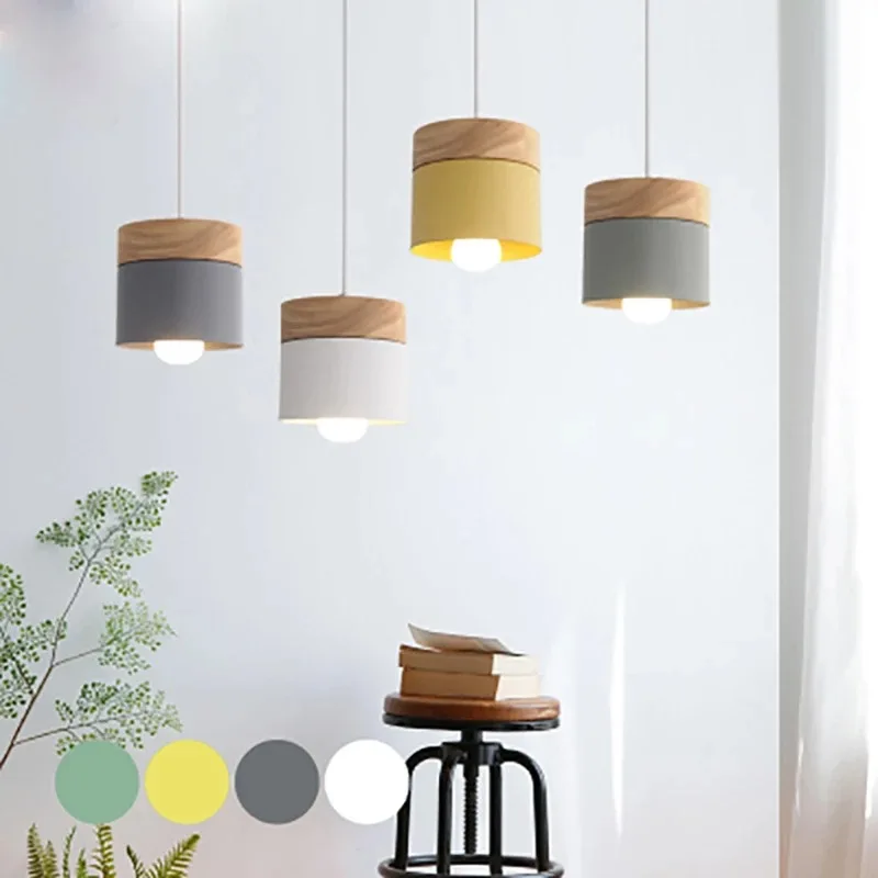 

Modern Simple Chandelier Solid Wood Colour Japanese Hanging Lamp Nordic Home Bedroom Dining Table Living Room Led Pendant Light
