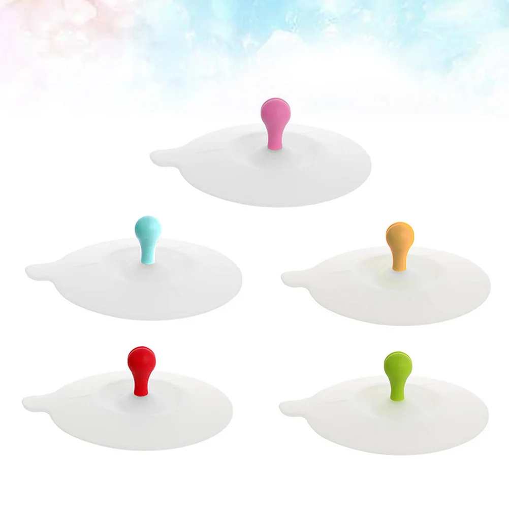 

5pcs Bean Sprout Shape Silicone Cup Lids Safe Practical Cup Covers (Mixed Color)