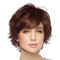 short synthetic wave curly wigs for women brown blonde highlight natural wig with bangs cosplay daily heat resistant