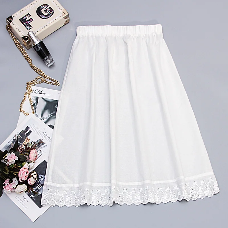 Cotton Hanfu Petticoat Mori Literary White Half Slips Bottoming Skirt Lace Stitching Single Layer Anti Static Under Dress A Line
